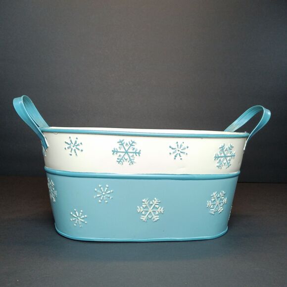Blue And White Snowflake Home Decor Basket - Picture 3 of 9